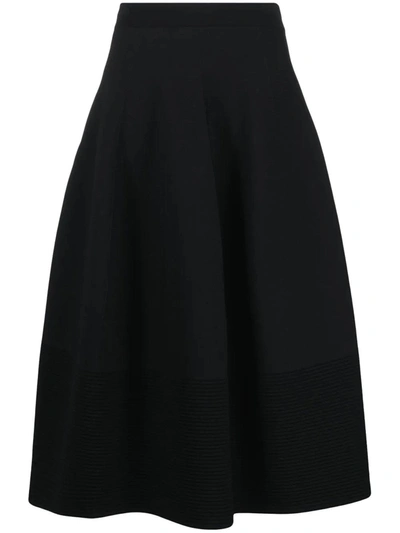 Shop Alexander Mcqueen Black Ribbed Detailing Full Midi Skirt In Nero