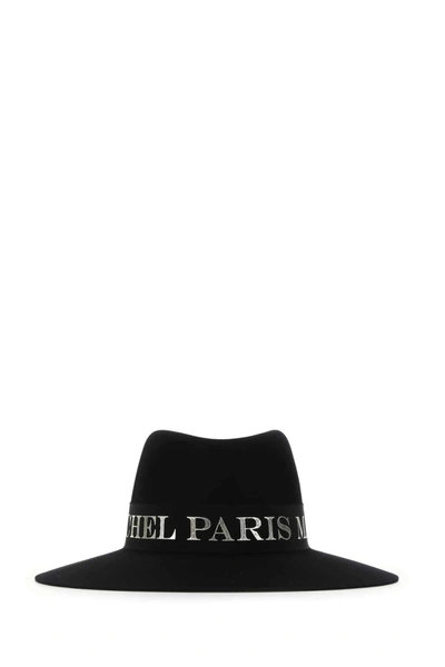 Shop Maison Michel Charles Logo Trimmed Fedora Hat In Black