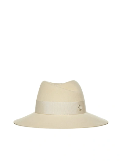 Shop Maison Michel Virginie Logo Plaque Fedora Hat In Beige