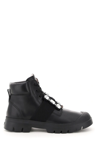 Shop Roger Vivier Walky Viv Strass Buckle Boots In Black