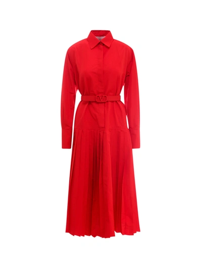Shop Valentino Belted Shirt Dress In Red