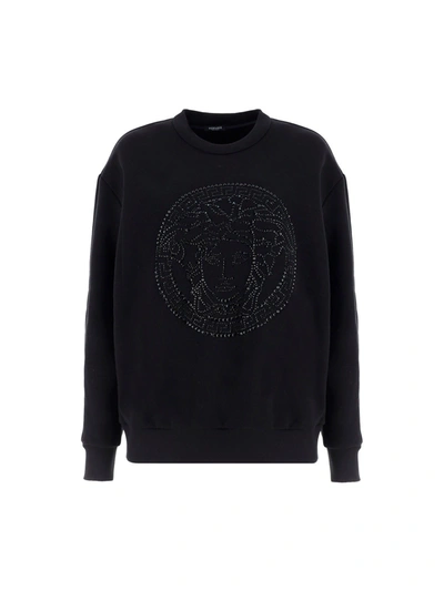 Shop Versace Medusa Crystal Embellished Sweatshirt In Black