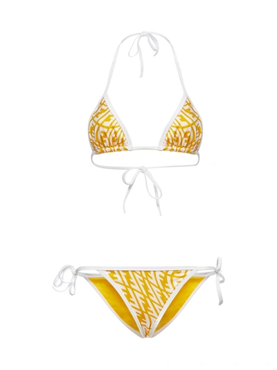 Shop Fendi Ff Vertigo Bikini Set In Yellow