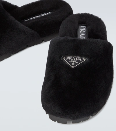 Prada Shearling Slippers In Black