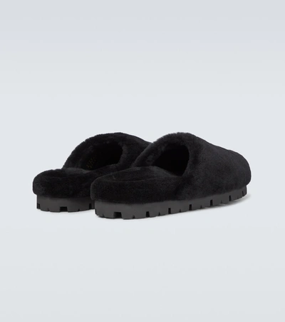 Prada Shearling Slippers In Black
