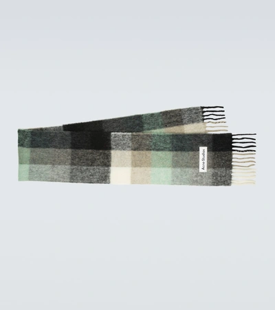 Shop Acne Studios Wool-blend Checked Scarf In Green