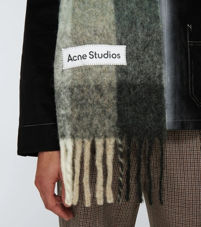 Shop Acne Studios Wool-blend Checked Scarf In Green