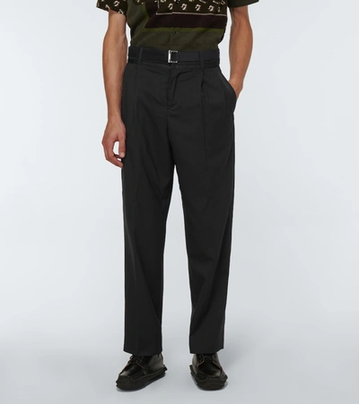 Shop Sacai Wool-blend Belted Pants In Black