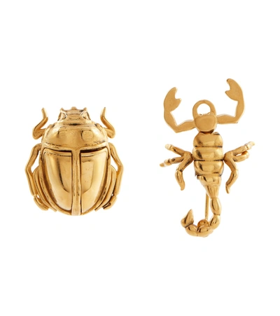 Shop Saint Laurent Scorpion And Beetle Brooches In Gold