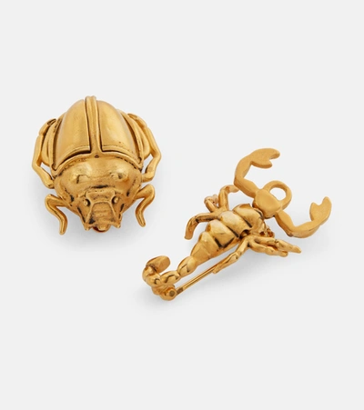 Shop Saint Laurent Scorpion And Beetle Brooches In Gold