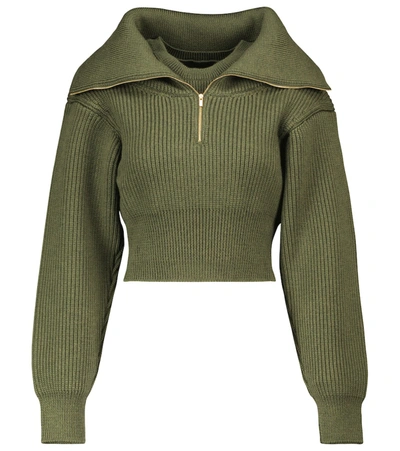 Shop Jacquemus La Maille Risoul Cropped Wool Sweater In Green