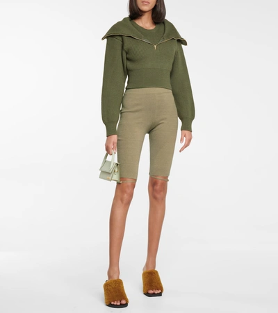 Shop Jacquemus La Maille Risoul Cropped Wool Sweater In Green