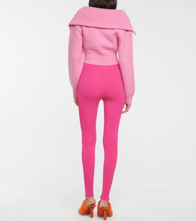Shop Jacquemus La Maille Risoul Cropped Wool Sweater In Pink