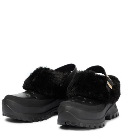 Shop Stella Mccartney Trace Faux Fur And Rubber Slippers In Black
