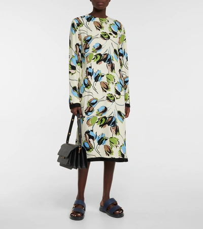 Shop Marni Floral-printed Midi Dress In Multicoloured