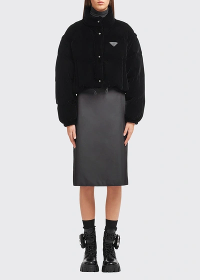 Shop Prada Velvet Cropped Puffer Jacket W/ Detachable Sleeves In F0002nero