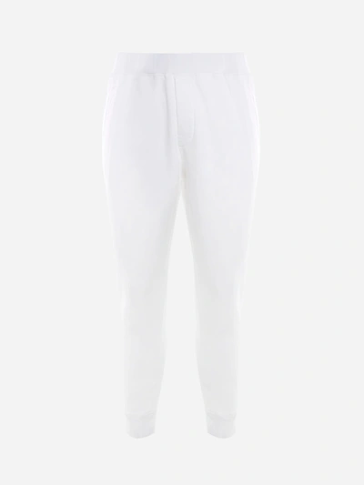 Shop Dsquared2 Cotton Trousers With Contrasting Icon Print In White