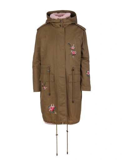 Shop Red Valentino Military Green Gabardine Caban With Sweet Roses Embroidery