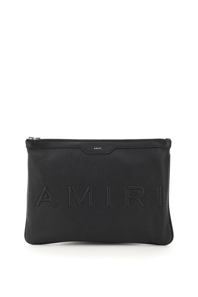Shop Amiri Logo Embossed Clutch Bag In Black