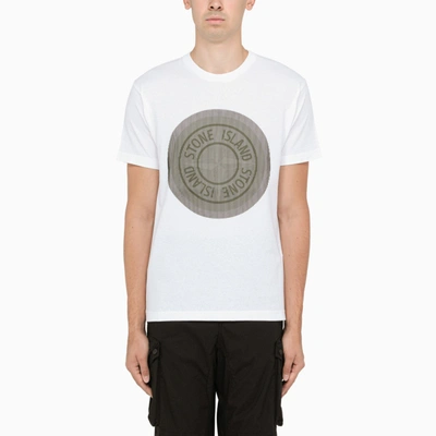 Shop Stone Island White T-shirt With Contrasting Print