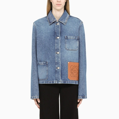 Loewe Anagram Leather-trimmed Denim Jacket In Blue