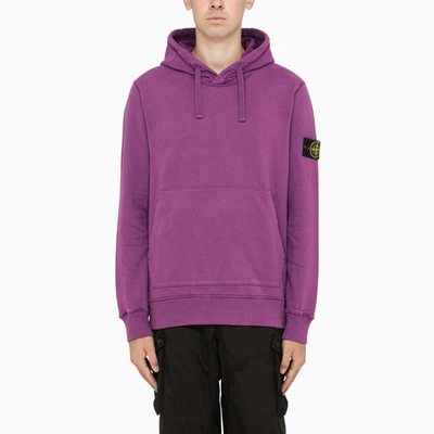 Shop Stone Island Purple Cotton Hoodie