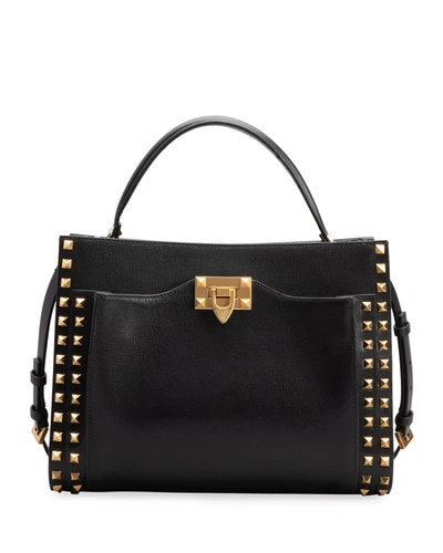 Shop Valentino Rockstud Alcove Medium Calfskin Top Handle Tote Bag In Black