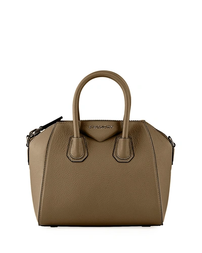 Shop Givenchy Antigona Mini Grained Leather Bag In Dark Khaki