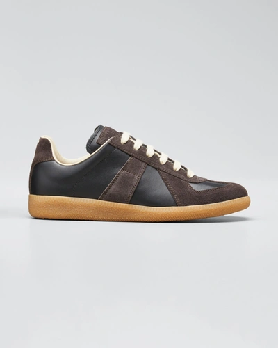 Shop Maison Margiela Replica Suede & Leather Sneakers In H1200 Beige Ecru
