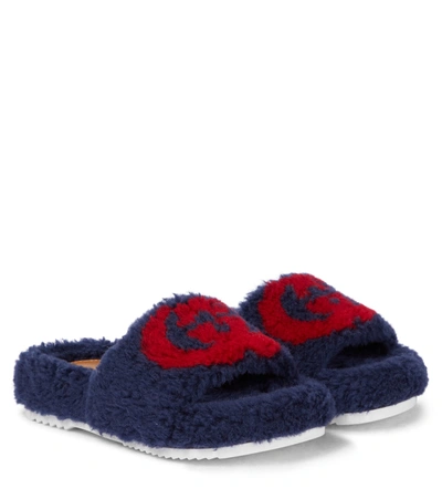 Shop Gucci Faux Shearling Slides In Blue
