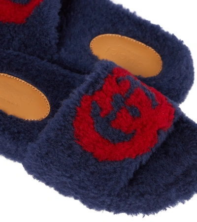Shop Gucci Faux Shearling Slides In Blue
