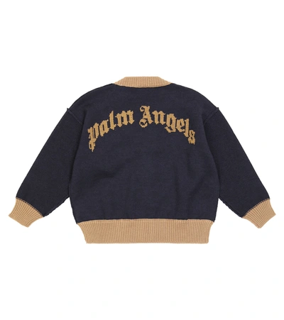 Shop Palm Angels Bear Intarsia Virgin Wool Cardigan In Blue