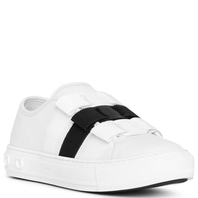 Shop Ferragamo Nataly White Bow Sneakers