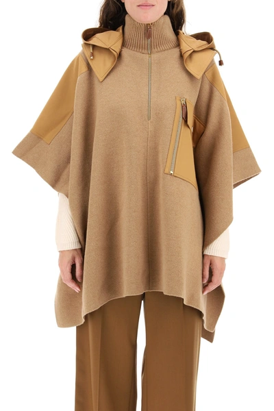 Shop Burberry Hooded Cape With Cotton Inserts In Brown