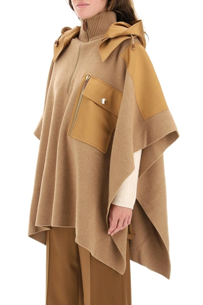 Shop Burberry Hooded Cape With Cotton Inserts In Brown