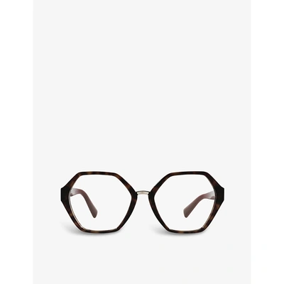 Shop Valentino Va3062 Tortoiseshell Hexagon-frame Optical Glasses In Brown