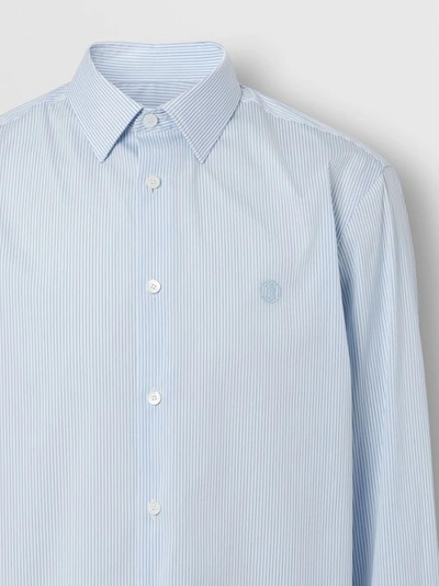 Monogram Motif Stretch Cotton Blend Shirt in Pale Blue - Men