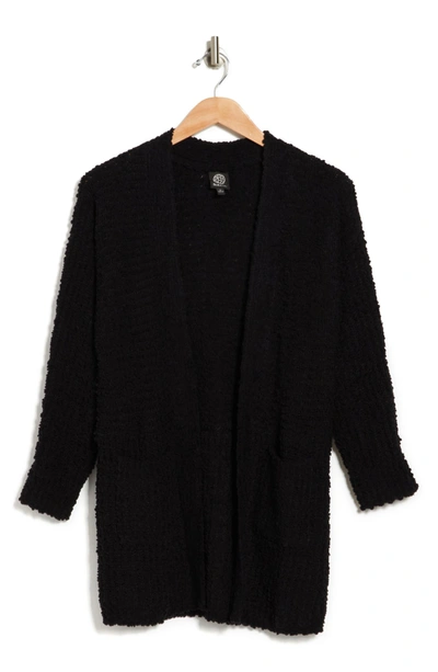 Bobeau Open Front Patch Pocket Popcorn Cardigan In Black