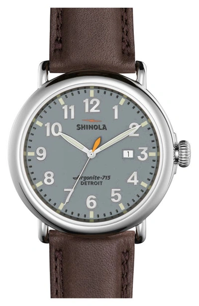 Shop Shinola Runwell Leather Strap Watch, 47mm In Deep Brown/ Slate Blue
