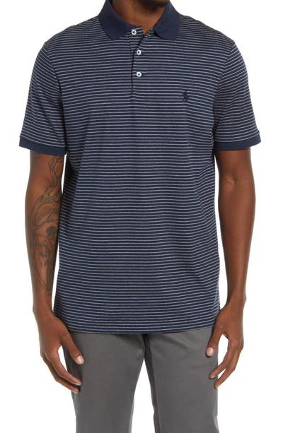 Shop Polo Ralph Lauren Classic Fit Pinstripe Polo In Medieval Blue Heather/ Steel
