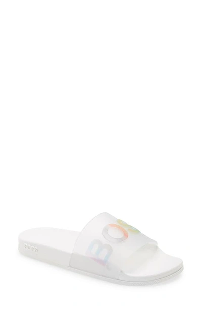 Shop Hugo Boss Bay Slide Sandal In Open White/ Multi