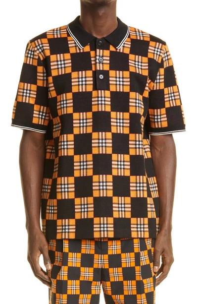 Shop Burberry Blakeford Chequer Jacquard Wool Blend Polo In Bright Orange