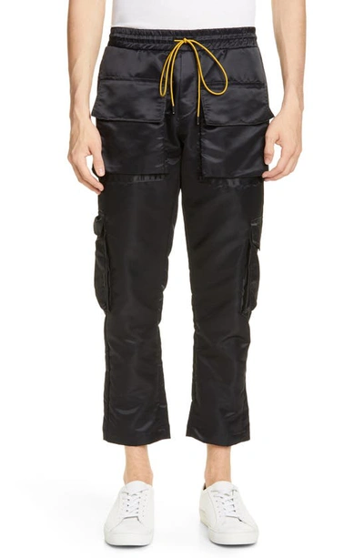 Shop Rhude Cropped Satin Cargo Pants In Satin Black