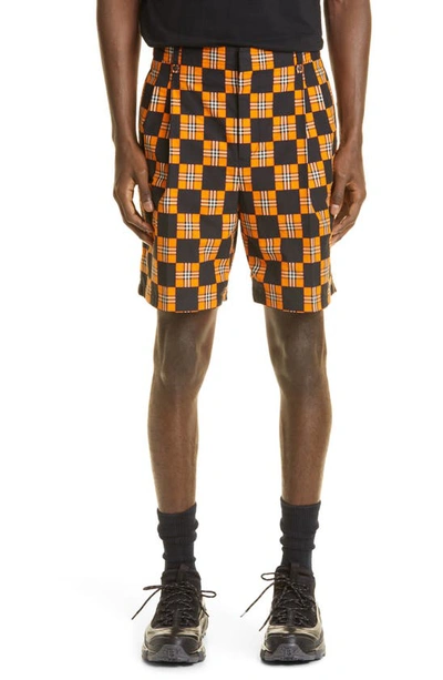 Shop Burberry Scott Checkerboard Cotton Shorts In Deep Orange Ip Check