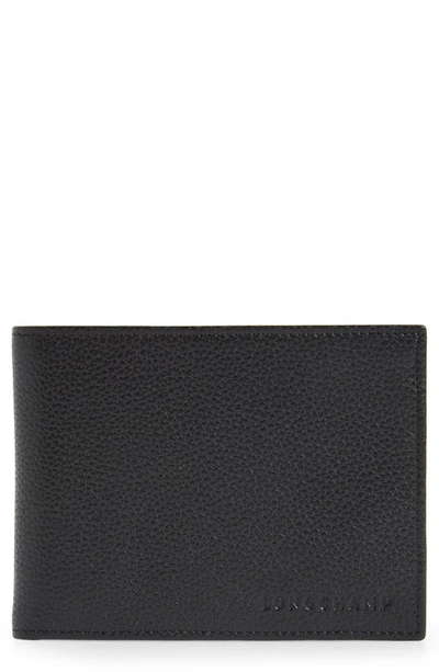Shop Longchamp Le Foulonné Coin Pouch Leather Bifold Wallet In Black