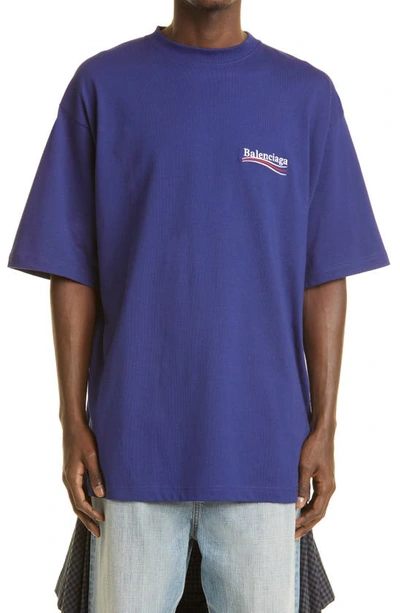 Shop Balenciaga Campaign Logo Oversize Cotton Graphic Tee In Pacific Blue/ White