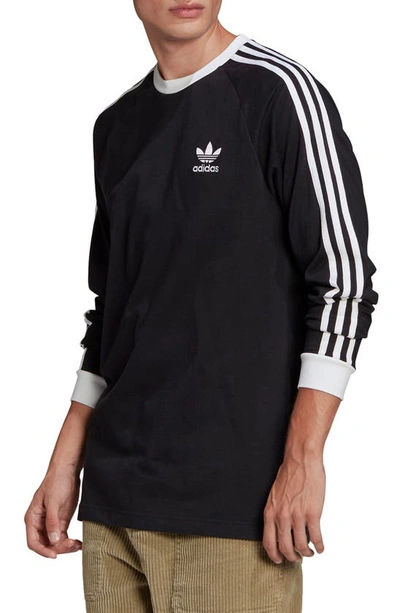 Shop Adidas Originals 3-stripes Long Sleeve Graphic Tee In Black