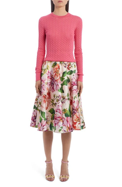 Shop Dolce & Gabbana Floral Silk A-line Skirt In Pink Floral