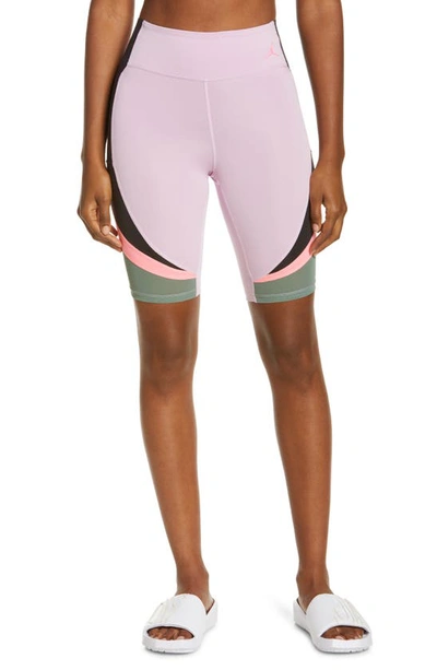 Shop Nike Heatwave Bike Shorts In Arctic Pink/ Black/ Green