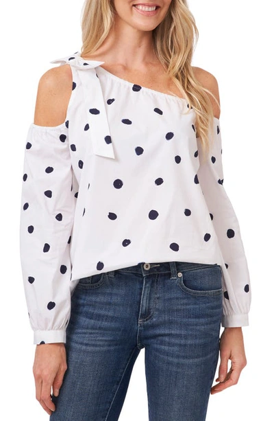 Shop Cece Polka Dot One-shoulder Blouse In Soft Ecru
